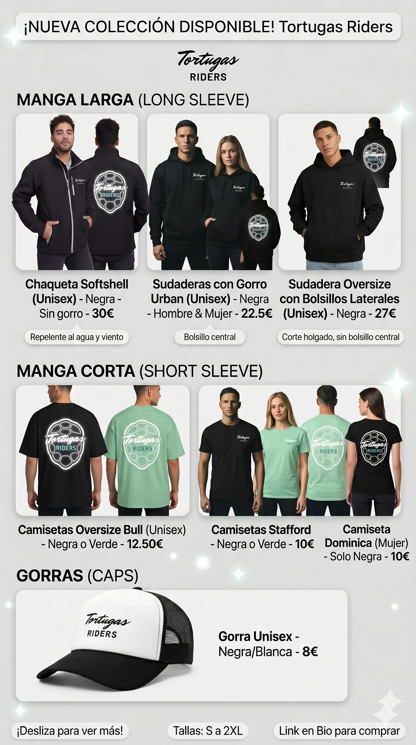 Catálogo de prendas Tortugas Riders con precios